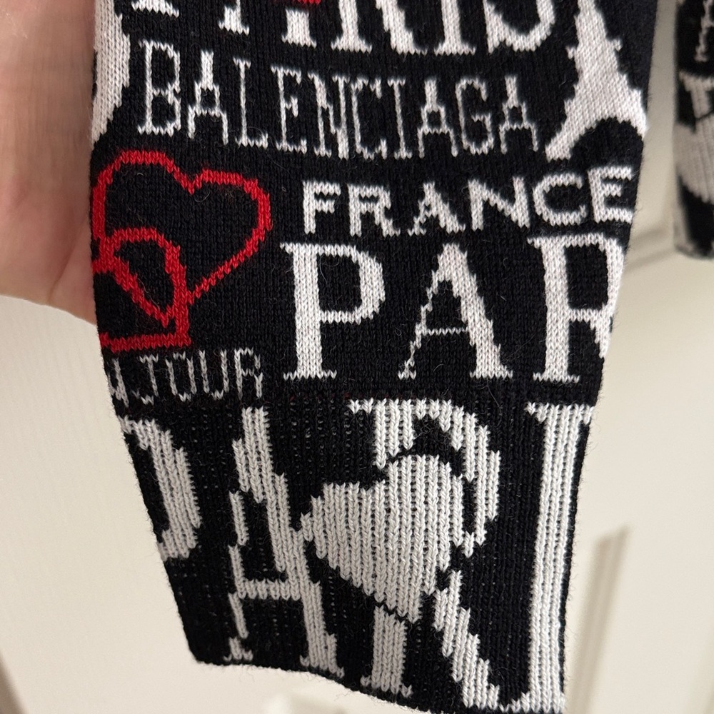 Balenciaga Black, White, and Red Love Paris-Motif Crewneck Sweater - Picture 8 of 13